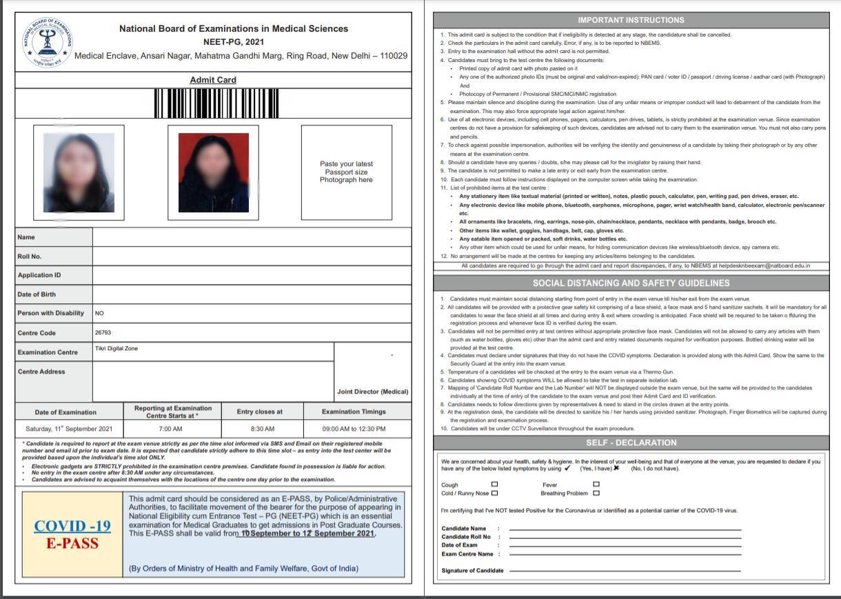 NEET PG Admit Card 2024 NEET MD/MS Hall Ticket nbe.edu.in, Download Link